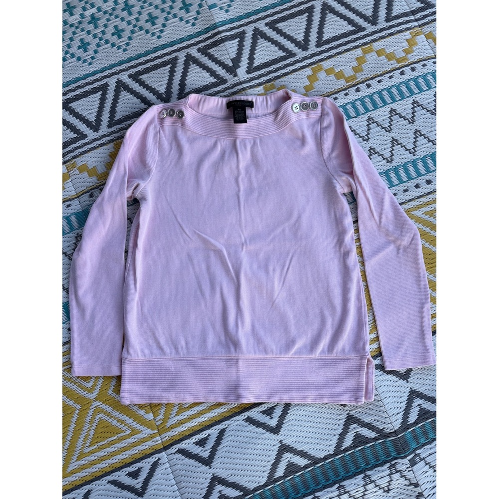 Preswick & Moore Petite Pink Boat Neck Button Shoulder Ribbed Sweater Top PS